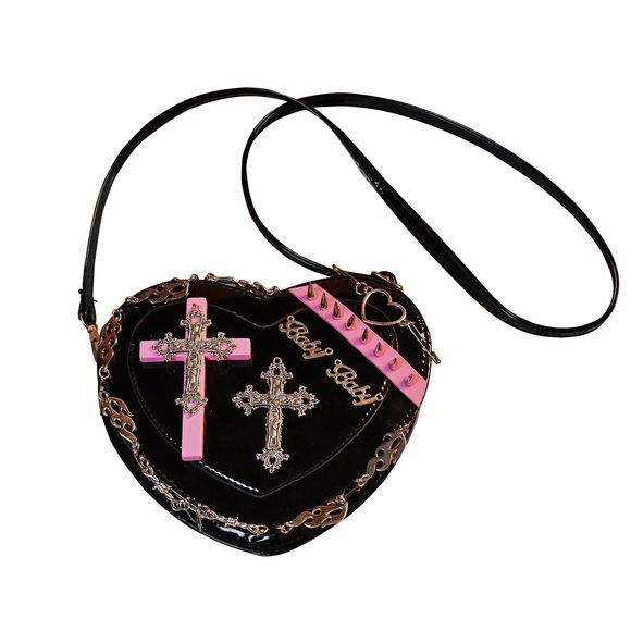 Gothic Punk Purse Bag Y2K Heart Cute Lolita Shoulder Bag Black C :o) - Picture 1 of 6